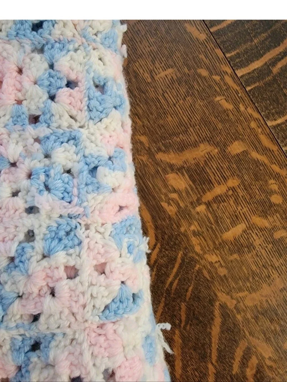 Handmade Pastel Crochet Baby Blanket - Blue White & Pink